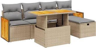 vidaXL Vidaxl - Juego De Sof&aacute;s Jard&iacute;n Con Cojines 6 Pzas Rat&aacute;n Sint&eacute;tico Beige