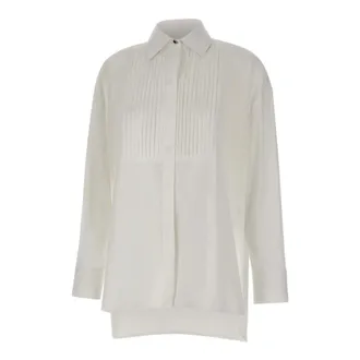 Golden Goose Shirts, female, White, Size: 2XS Oversized Shirt with Pleated Bib and Jewel Buttons