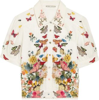 Alice & Olivia Rosie Printed Cotton top - White - S (UK8-10 / S)