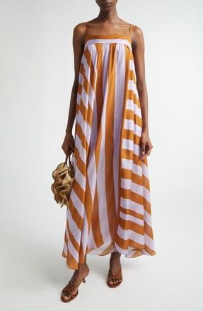 Zimmermann Indra Stripe Silk Maxi Dress in Lilac Tan at Nordstrom, Size 3