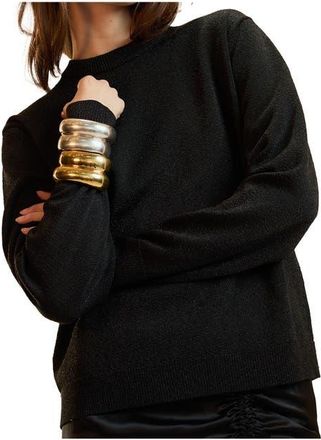 Cynthia Rowley Metallic Knit Crewneck in Black at Nordstrom, Size X-Small