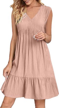 Generic Outlet Clearance UK Summer Dress for Women UK 2025 Fashion Boho Sleeveless V Neck Mini Dresses Casual Flowy Ruffle A-Line Swing Sundress Plus Size Dre