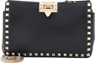 Valentino Black Leather Rockstud Flip Lock Chain Crossbody Small (Authentic Pre-Loved)