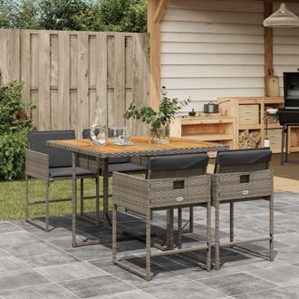 vidaXL Set Comedor De Jard&iacute;n 5 Piezas Con Cojines Rat&aacute;n Sint&eacute;tico Gris Vidaxl