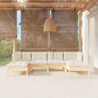 vidaXL Muebles De Jard&iacute;n 6 Piezas Cojines Madera De Pino Color Crema Vidaxl