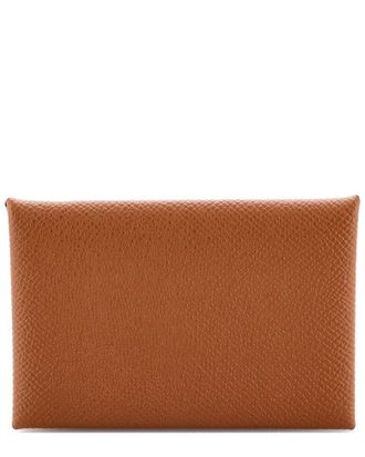 Herm&egrave;s Brown Epsom Leather Calvi Duo Card Holder (Authentic Pre-Loved)