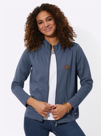Casual Looks Shirtjacke CASUAL LOOKS Sweatjacke, Damen, Gr. 36, blau (rauchblau), 100% Baumwolle, unifarben, Shirts Shirtjacke