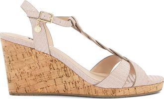 Dune London Womens Ladies Koala - Plait T-Bar Strap Cork Wedge Heel - Rose Gold Leather - Size UK 6