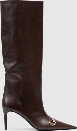 Gucci Womens Donna Slip-on Boot, Brown, Leather