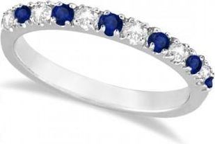 Allurez Diamond and Blue Sapphire Ring Anniversary Band 14k White Gold (0.32ct)