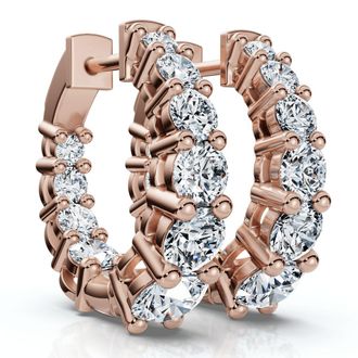Pompeii3 2Ct Graduated Round Diamond Hoops 14k Gold 5/8 Tall EF/VS