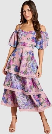 Coast Printed Organza Lace Midi Dress in Pink at Nordstrom, Size 10