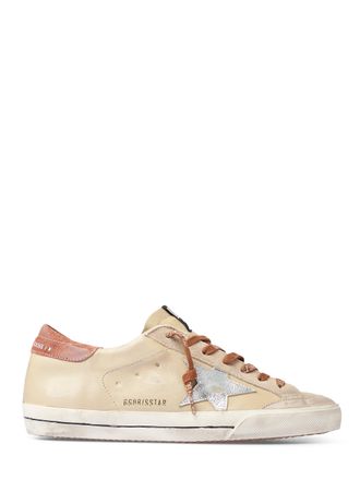 Golden Goose Beige Leather Low-Top Sneakers with Silver Star Detail