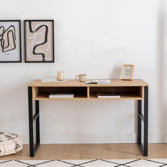 Dmora Escritorio Samo, 3 Estantes, 2 Espacios, Color Estante Marr&oacute;n, 120x60x72h Cm Marr&oacute;n Roble