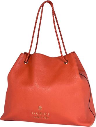 Gucci Red Color Leather Tote Bag (Pre-Owned)