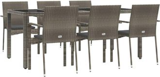 vidaXL Set Comedor Jard&iacute;n 7 Pzas Y Cojines Rat&aacute;n Sint&eacute;tico Gris Vidaxl