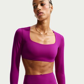 Nike Womens Zenvy Light-Support Padded Long-Sleeve Sports Bra in Red | IO3117-630