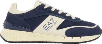 Emporio Armani Dark Navy Leather Suede Overlay Low-Top Sneakers
