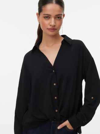 Vero Moda Hemdbluse VERO MODA VMIZZY LS DETAIL SHIRT WVN BTQ GA, Damen, Gr. XL, schwarz, Obermaterial: 100% Polyester, unifarben, regular fit, Blusen Hemdbluse,