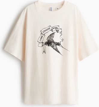H&M Oversized T-Shirt mit Print - White