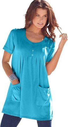 Roaman's Plus Size Two Pocket Soft Knit Swing Tunic in Ocean at Nordstrom, Size Medium