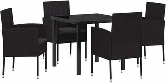 vidaXL Garden Dining Set with Cushion 5 pcs Black Poly Rattan vidaXL
