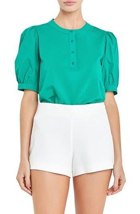English Factory Mixed Media Puff Sleeve Top in Green at Nordstrom Rack, Size X-Small