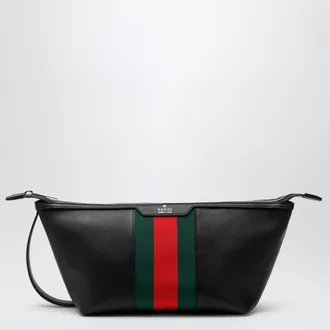 Gucci Mega Web Trademark small toiletry case in calfskin, black