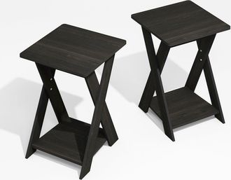 Furinno Modern Simplistic Criss-Crossed End Table, Black Espresso, Set of 2