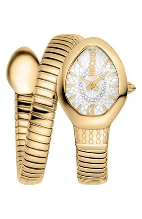 Just Cavalli Snake Wraparound Bracelet Watch, 20mm x 34.5mm in Gold at Nordstrom Rack