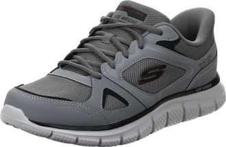 Skechers Mens Track Ezral Hands Free Slip-in Sneaker, Charcoal Red, 9