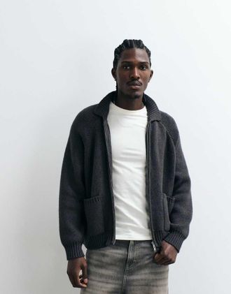 Cotton On Bomber nero in maglia con zip