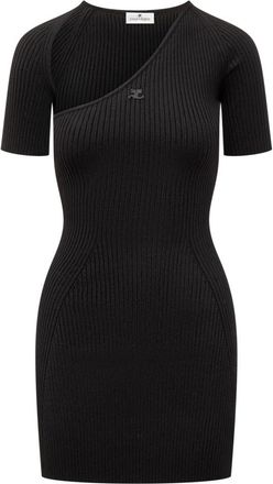 Courr&egrave;ges Black Knitted Round Neck Midi Dress