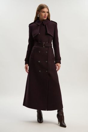 Karen Millen Petite Wool Trench Maxi Coat in Wine at Nordstrom, Size 10P