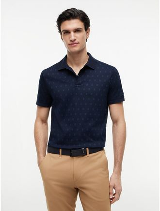 Tommy Hilfiger Mens Allover Flag Print Interlock Polo - Navy - XXXL