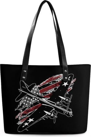 Generic B17 Bomber WW2 Plane Aircraft USA Flag Tote Bags for Women Cute Shoulder Purses Handbags