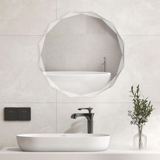 Costway Costway - Specchio per Bagno 76 cm, Specchio da Parete Argento Lucidato, Senza Cornice, Specchio Rotondo di Design Irregolare Antiesplosione per