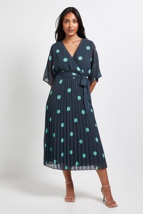 Wallis Petite Spot Pleated Midi Dress in Green at Nordstrom, Size 10