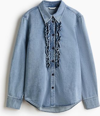 H&M Denimbluse mit Volantbesatz - Blue