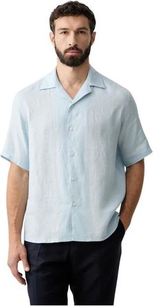 Benetton Short Sleeve Hemden - Heren - Overhemden - Blauw - Maat: XL Linnen