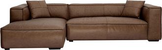 Miliboo Divano Ad Angolo Sinistro Vintage 3-4 Posti In Pelle Marrone E Legno Nero Cobain