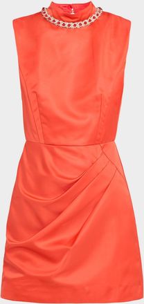 Saloni Floral Embellished Satin Mini Dress