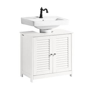 SoBuy Sobuy - Mueble Para Debajo Del Lavabo Armario De Ba&ntilde;o De Suelo 2 Estante Y 2 Puertas Correderas 57 X 35 X 58 Cm Frg237-ii-w Es