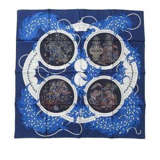 Herm&egrave;s Pre-owned Scarves, female, Blue, Size: ONE SIZE Pre-owned Legendee Brodee Scarf
