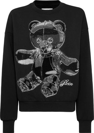 Philipp Plein Cotton New Port Beach Fit Sweatshirt Teddy Crystal - Dames - Sweatshirts - Zwart - XS - Katoen - Hoodies & sweatvesten