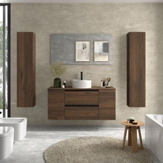 Cygnus Bath Mueble de Ba&ntilde;o BEQUIA PLUS METAL 120cm Nogal Lavabo sobre encimera Porcelana 1P