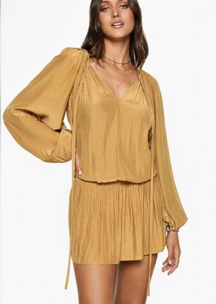 Ramy Brook Silk Blend Long Sleeve Mini Dress In Mustard Gold