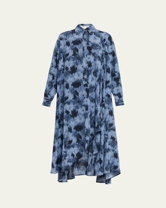Michael Kors Blur Floral-Print Draped Midi Caftan Shirtdress