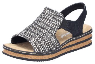 Rieker Keilsandalette RIEKER, Damen, Gr. 37, schwarz (schwarz, sand), Lederimitat, Flechtoptik, Schuhe Keilsandalette, Sommerschuh, Strandschuh, Sandale in F