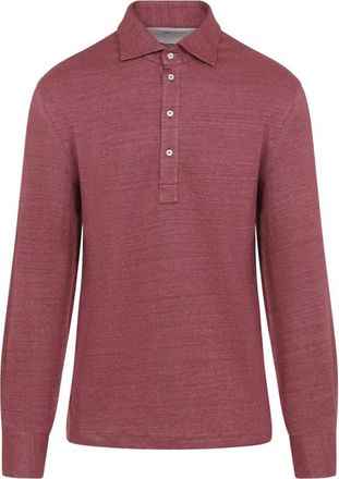 Brunello Cucinelli Linnen Polo met Lange Mouwen - Heren - Polos - Rood - S - Linnen - Tops